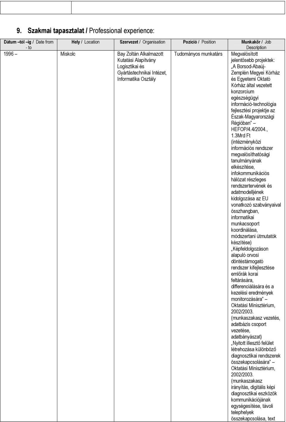 Kórház által vezetett konzorcium egészségügyi információ-technológia fejlesztési projektje az Észak-Magyarországi Régióban HEFOP/4.4/2004., 1.