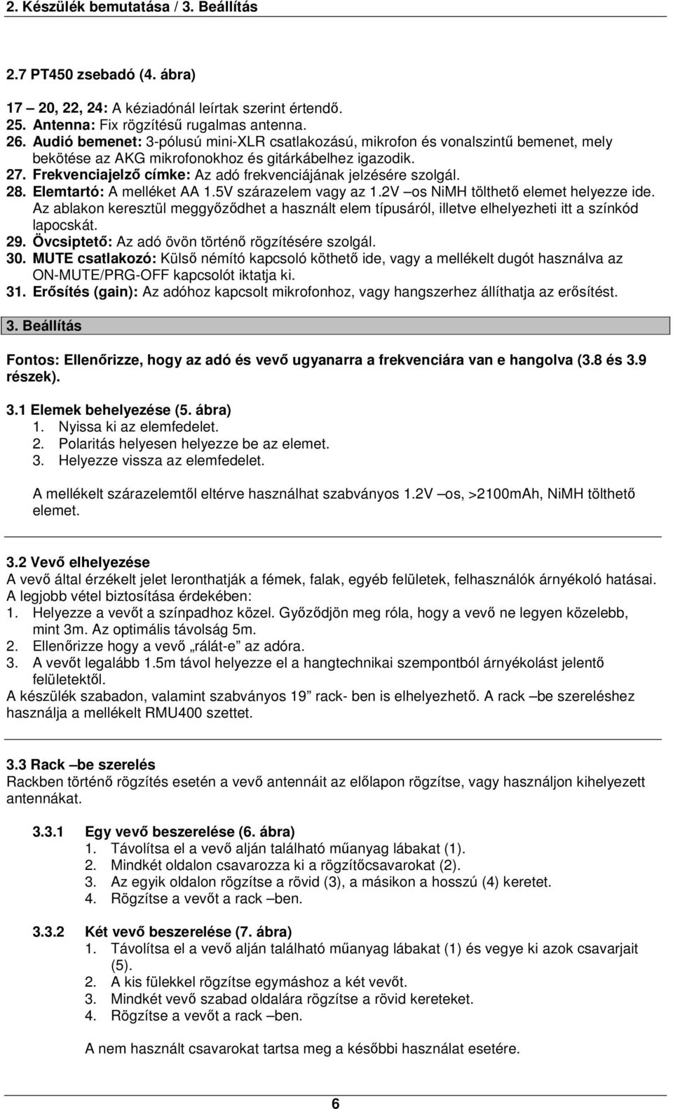 Frekvenciajelző címke: Az adó frekvenciájának jelzésére szolgál. 28. Elemtartó: A melléket AA 1.5V szárazelem vagy az 1.2V os NiMH tölthető elemet helyezze ide.