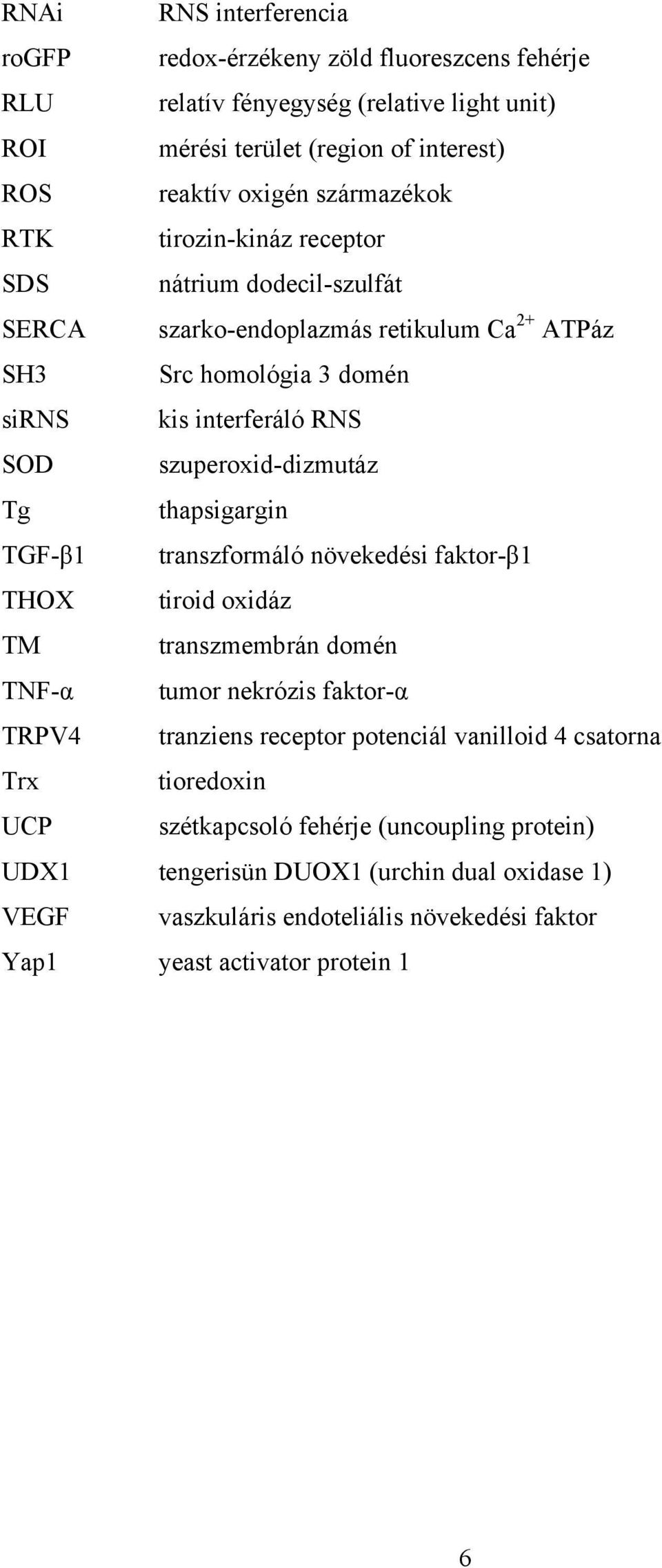 szuperoxid-dizmutáz Tg thapsigargin TGF-β1 transzformáló növekedési faktor-β1 THOX tiroid oxidáz TM transzmembrán domén TNF-α tumor nekrózis faktor-α TRPV4 tranziens receptor potenciál