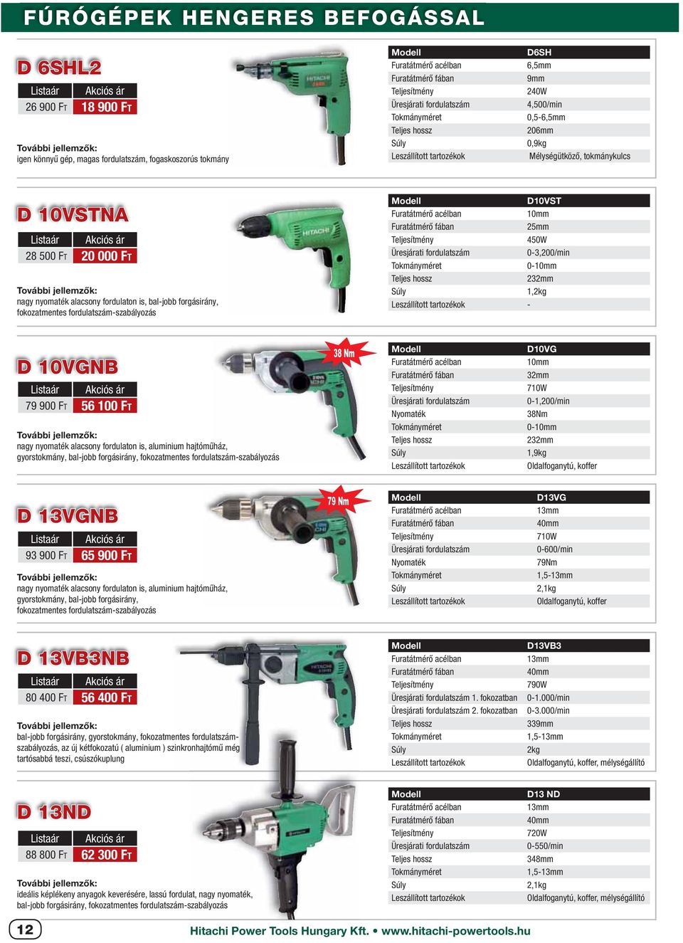 acélban 10mm Furatátmérő fában 25mm 450W 0-3,200/min Tokmányméret 0-10mm 232mm 1,2kg - D 10VGNB 38 Nm Furatátmérő acélban Furatátmérő fában D10VG 10mm 32mm Listaár Akciós ár 187 79 900 200 FT 131 56