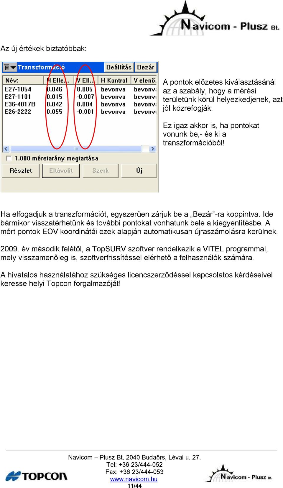 Ide bármikor visszatérhetünk és további pontokat vonhatunk bele a kiegyenlítésbe. A mért pontok EOV koordinátái ezek alapján automatikusan újraszámolásra kerülnek. 2009.