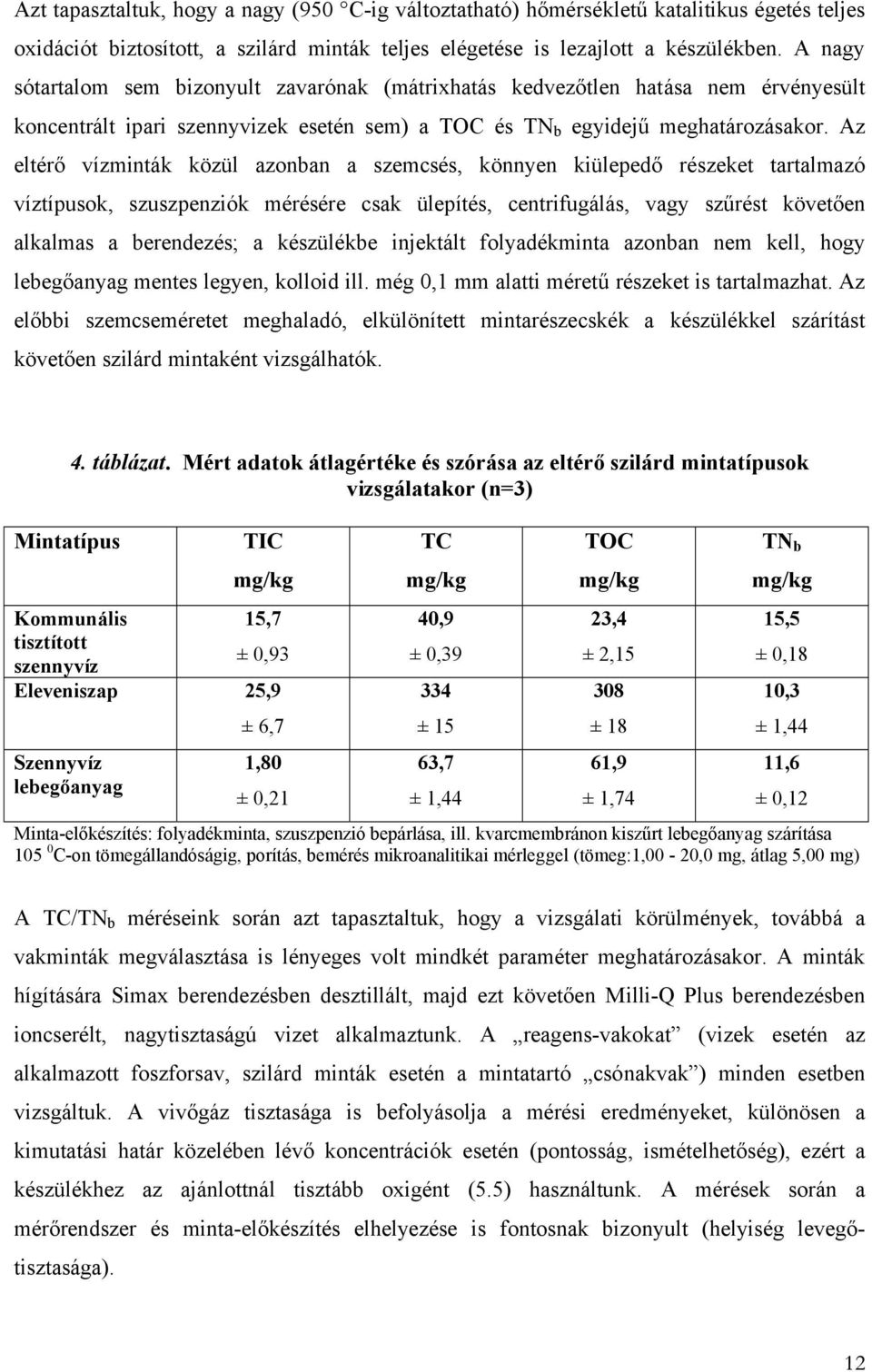 Az eltérő vízminták közül azonban a szemcsés, könnyen kiülepedő részeket tartalmazó víztípusok, szuszpenziók mérésére csak ülepítés, centrifugálás, vagy szűrést követően alkalmas a berendezés; a