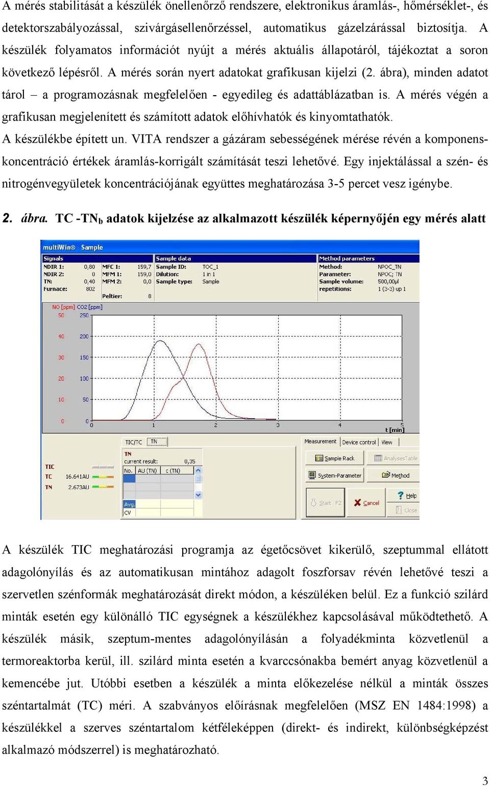 ábra), minden adatot tárol a programozásnak megfelelően - egyedileg és adattáblázatban is. A mérés végén a grafikusan megjelenített és számított adatok előhívhatók és kinyomtathatók.