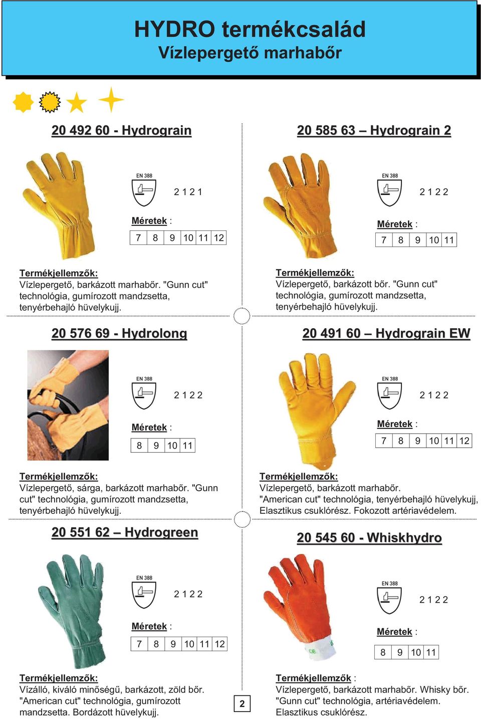 20 491 60 Hydrograin EW 2 1 2 2 2 1 2 2 8 9 10 11 7 8 9 10 11 12 Vízleperget, sárga, barkázott marhab r. "Gunn cut" technológia, gumírozott mandzsetta, tenyérbehajló hüvelykujj.