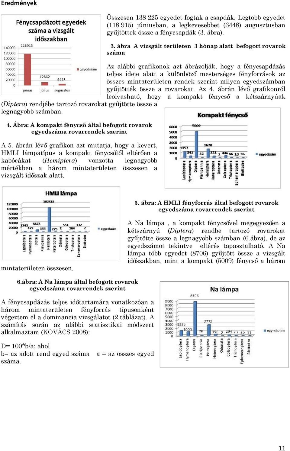 mintaterületen rendek szerint milyen egyedszámban gyűjtötték össze a rovarokat. Az 4.