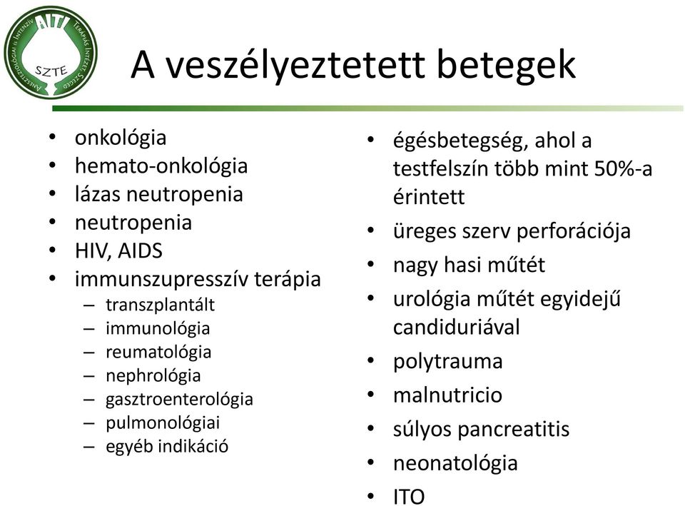 pulmonológiai egyéb indikáció égésbetegség, ahol a testfelszín több mint 50%-a érintett üreges szerv