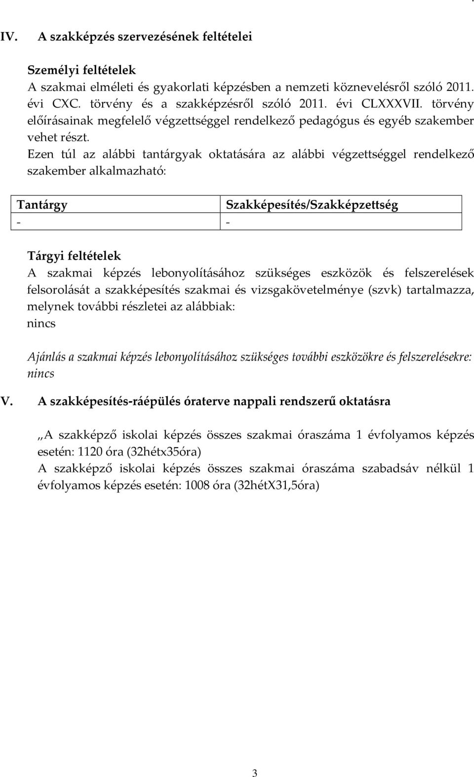 Ezen túl az alábbi tantárgyak oktatására az alábbi végzettséggel rendelkező szakember alkalmazható: Tantárgy Szakképesítés/Szakképzettség - - Tárgyi feltételek A szakmai képzés lebonyolításához