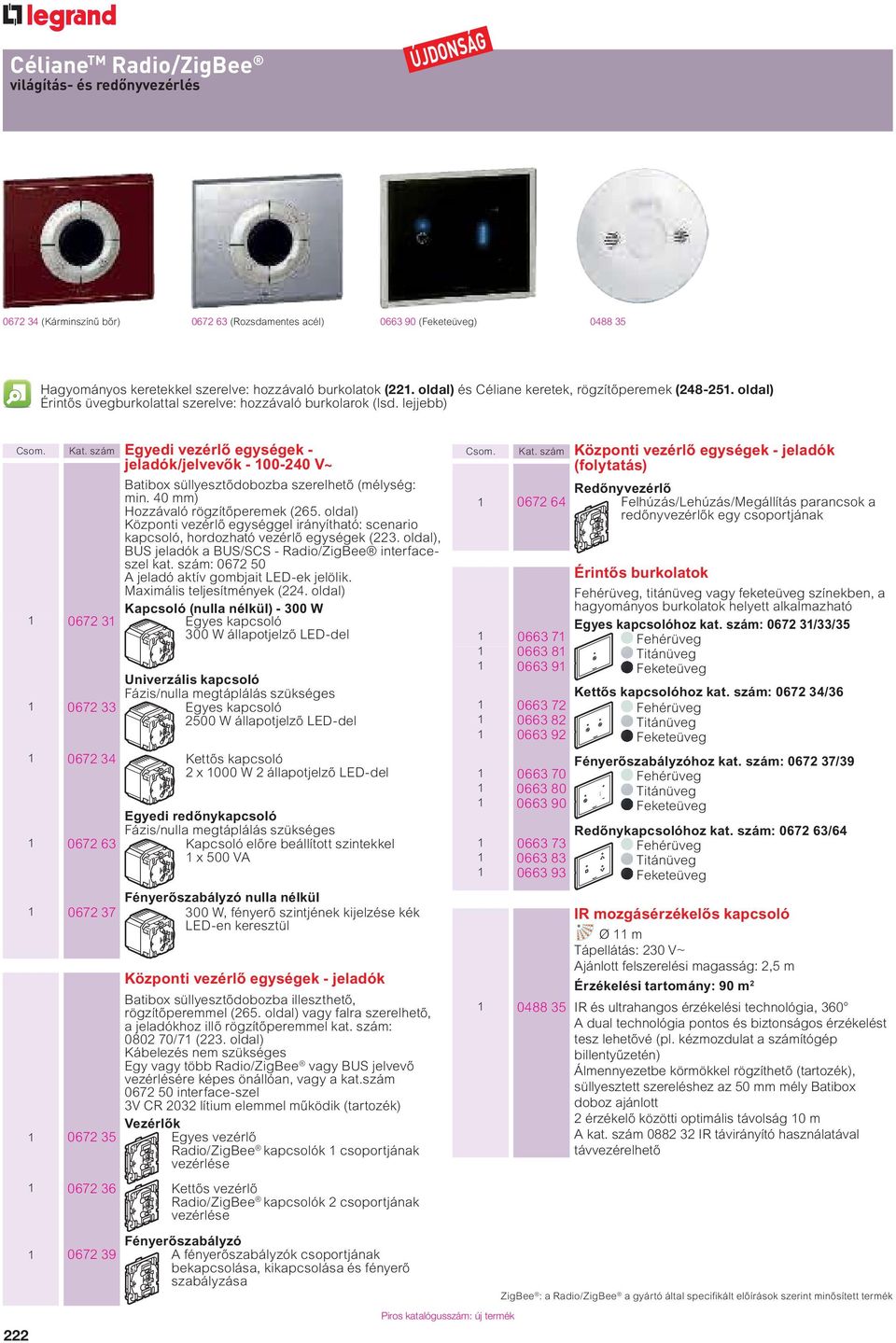 szám Egyedi vezérl egységek - jeladók/jelvev k - 100-240 V~ Batibox süllyeszt dobozba szerelhet (mélység: min. 40 mm) Hozzávaló rögzít peremek (265.