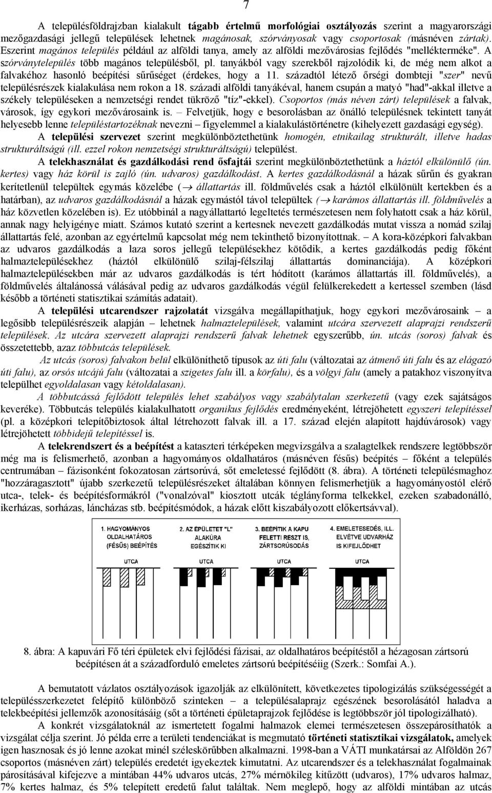 tanyákból vagy szerekből rajzolódik ki, de még nem alkot a falvakéhoz hasonló beépítési sűrűséget (érdekes, hogy a 11.