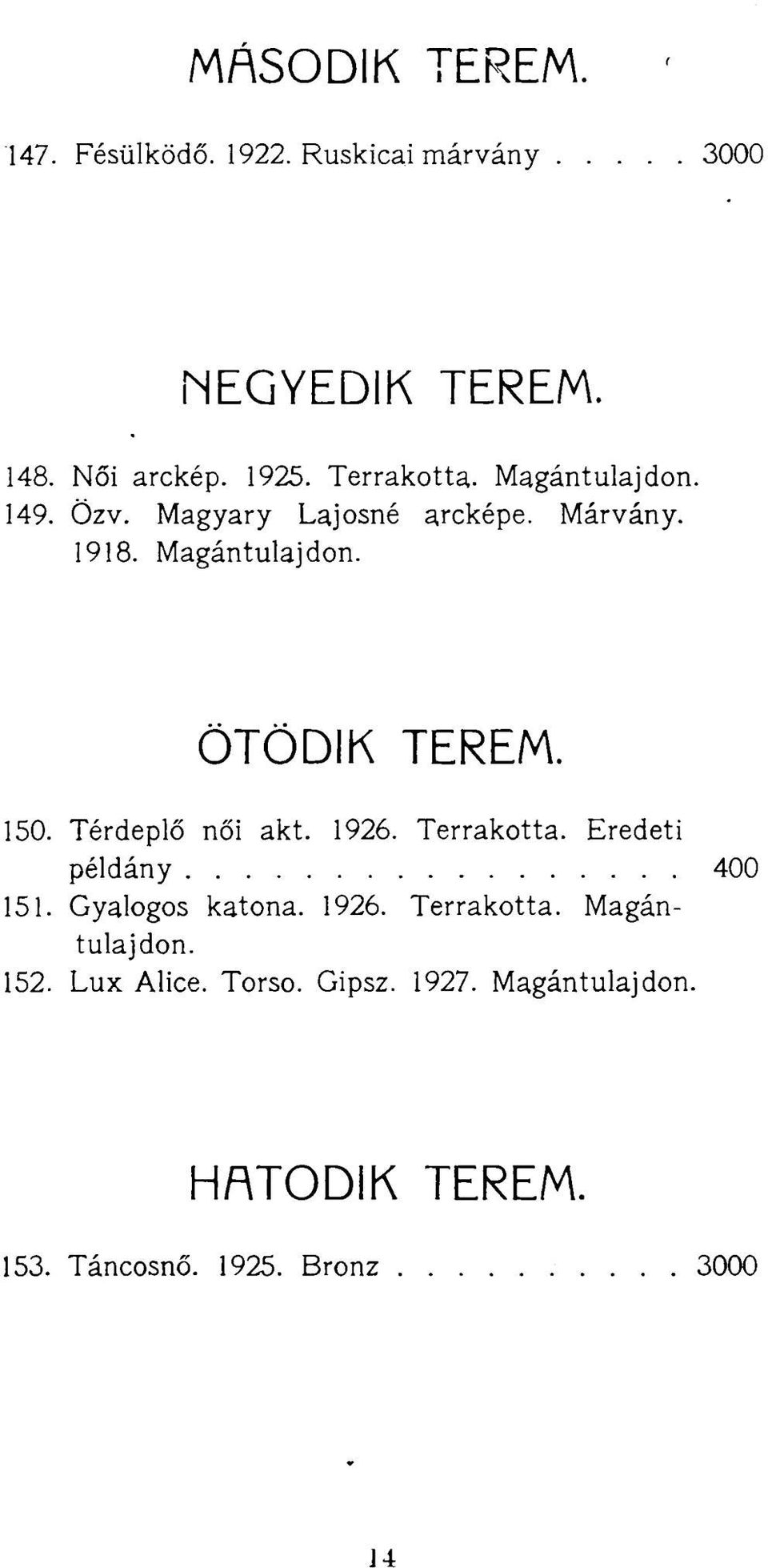 150. Térdeplő női akt. 1926. Terrakotta. Eredeti példány 400 151. Gyalogos katona. 1926. Terrakotta. Magántulajdon.