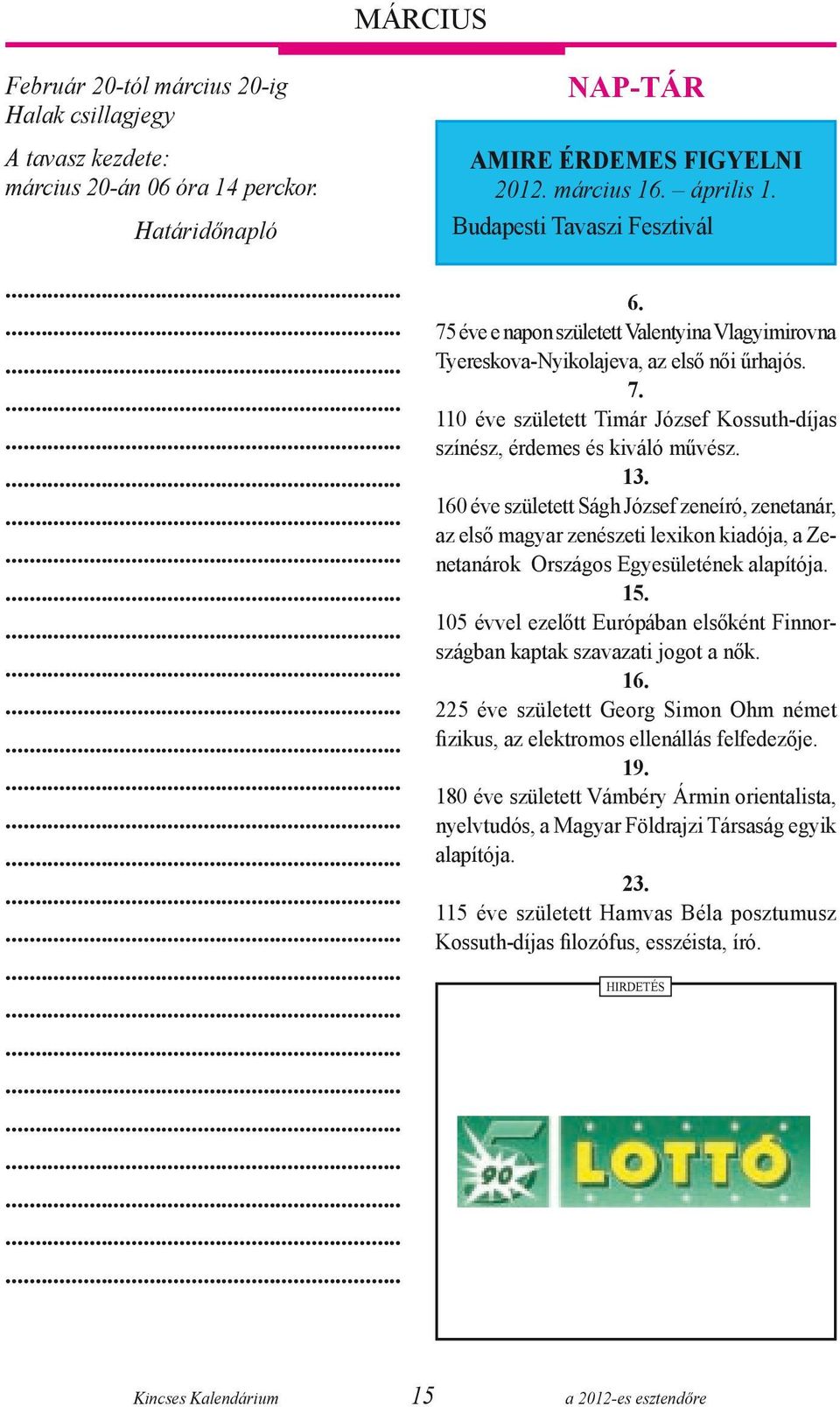 13. 160 éve született Ságh József zeneíró, zenetanár, az első magyar zenészeti lexikon kiadója, a Zenetanárok Országos Egyesületének alapítója. 15.