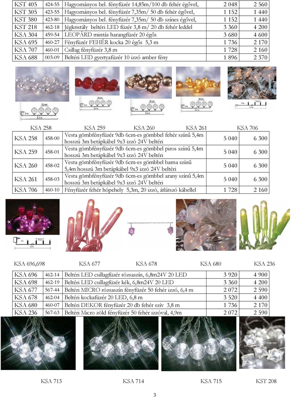 695 460-27 Fényfüzér FEHÉR kocka 20 égős 5,3 m 1 736 2 170 KSA 707 460-01 Csillag fényfüzér 3,8 m 1 728 2 160 KSA 688 003-09 Beltéri LED gyertyafüzér 10 izzó amber fény 1 896 2 370 KSA 258 KSA 259