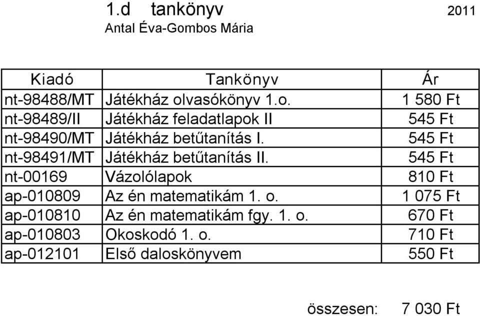 545 Ft nt 98491/MT Játékház betűtanítás II.