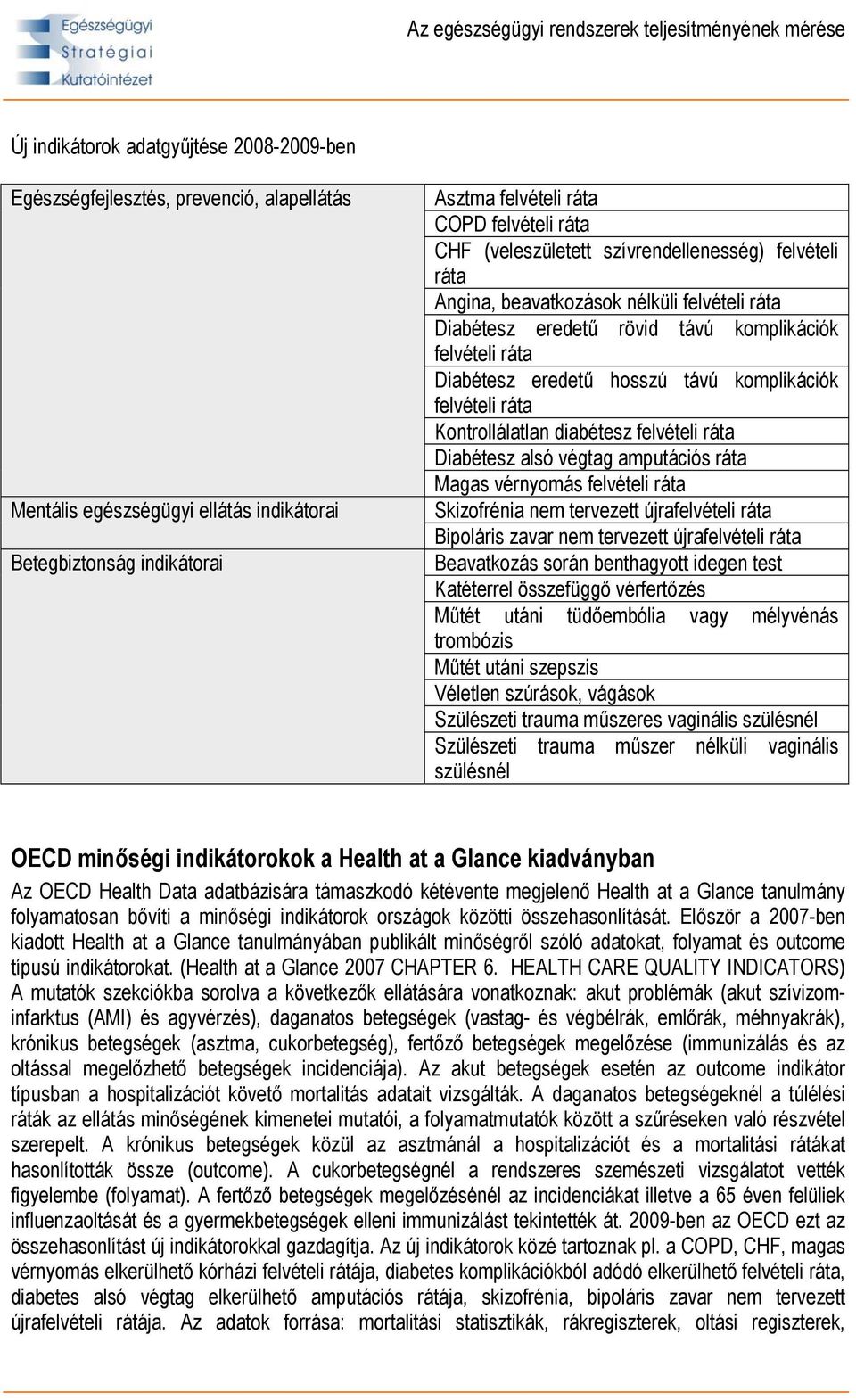 felvételi ráta Kontrollálatlan diabétesz felvételi ráta Diabétesz alsó végtag amputációs ráta Magas vérnyomás felvételi ráta Skizofrénia nem tervezett újrafelvételi ráta Bipoláris zavar nem tervezett