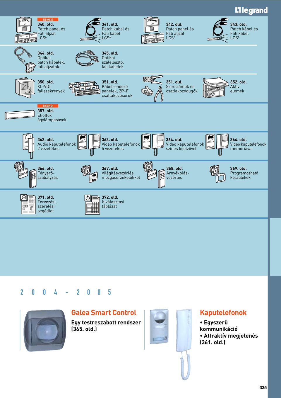old. Aktív elemek ÚJDONSÁG 357. old. Elioflux ágylámpasávok 362. old. Audio kaputelefonok 2 vezetékes 363. old. Video kaputelefonok 5 vezetékes 364. old. Video kaputelefonok színes kijelzôvel 364.