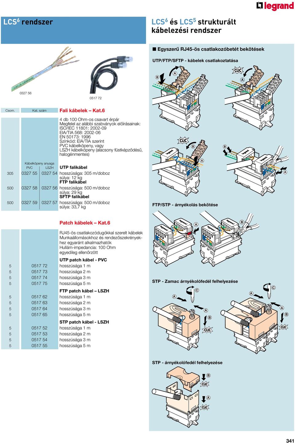 (alacsony füstképzôdésû, halogénmentes) B B Kábelköpeny anyaga PVC LSZH UTP falikábel 305 0327 55 0327 54 hosszúsága: 305 m/doboz súlya: 12 kg FTP falikábel 500 0327 58 0327 56 hosszúsága: 500