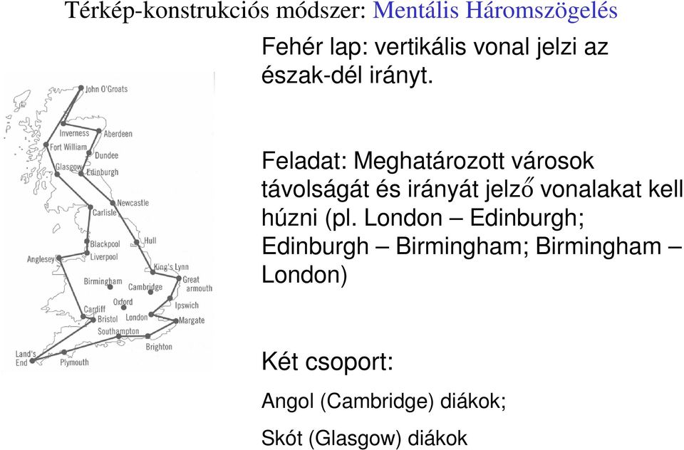 Feladat: Meghatározott városok távolságát és irányát jelző vonalakat kell