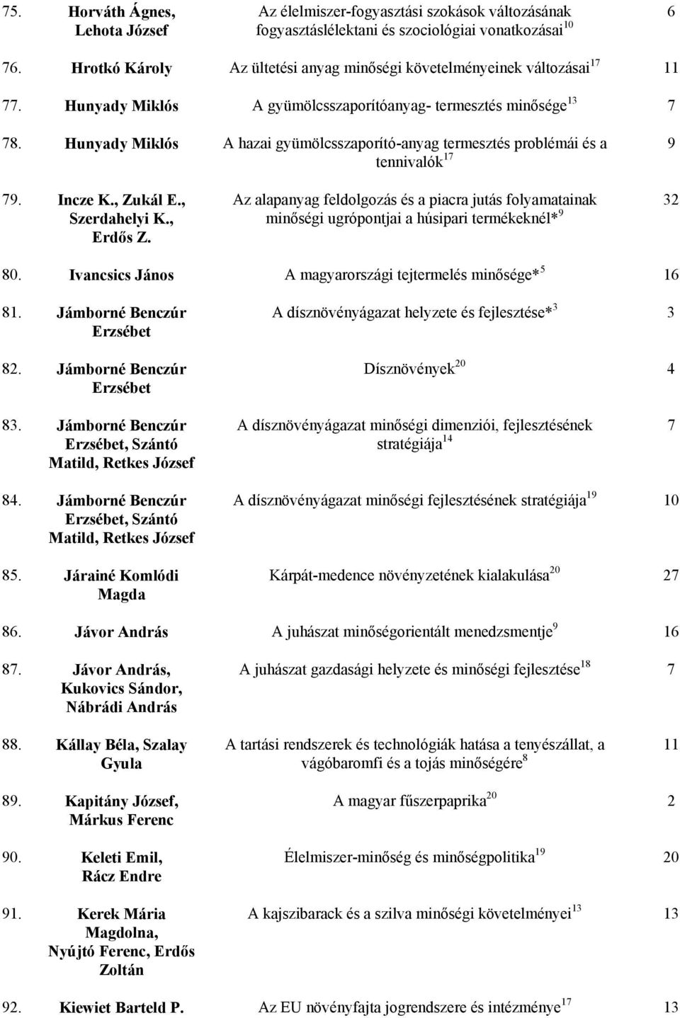 Hunyady Miklós A hazai gyümölcsszaporító-anyag termesztés problémái és a tennivalók 17 9 79. Incze K., Zukál E., Szerdahelyi K., Erdős Z.