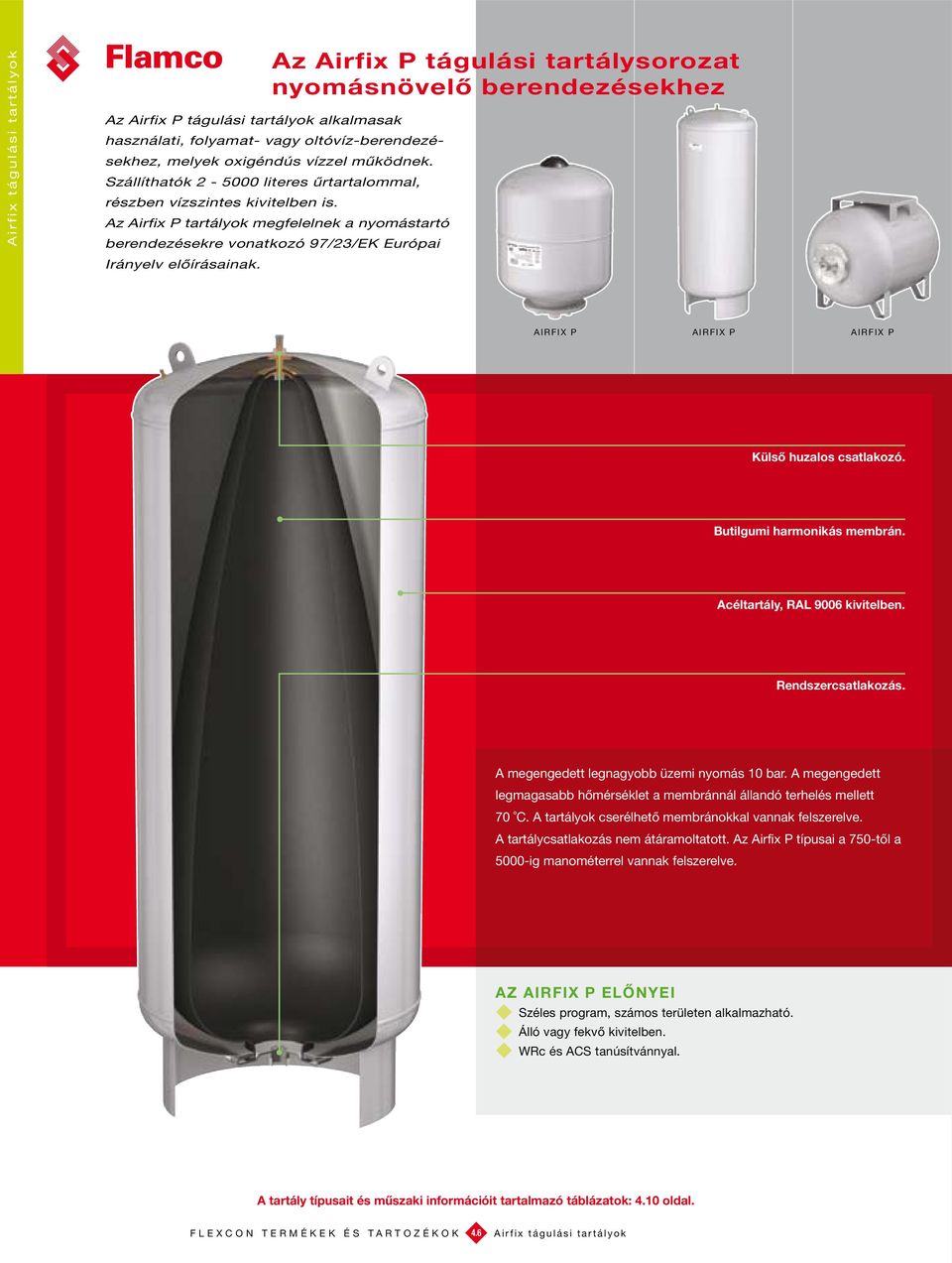 AIRFIX P AIRFIX P AIRFIX P Külső huzalos csatlakozó. Butilgumi harmonikás membrán. Acéltartály, RAL 9006 kivitelben. Rendszercsatlakozás. A megengedett legnagyobb üzemi nyomás 10 bar.