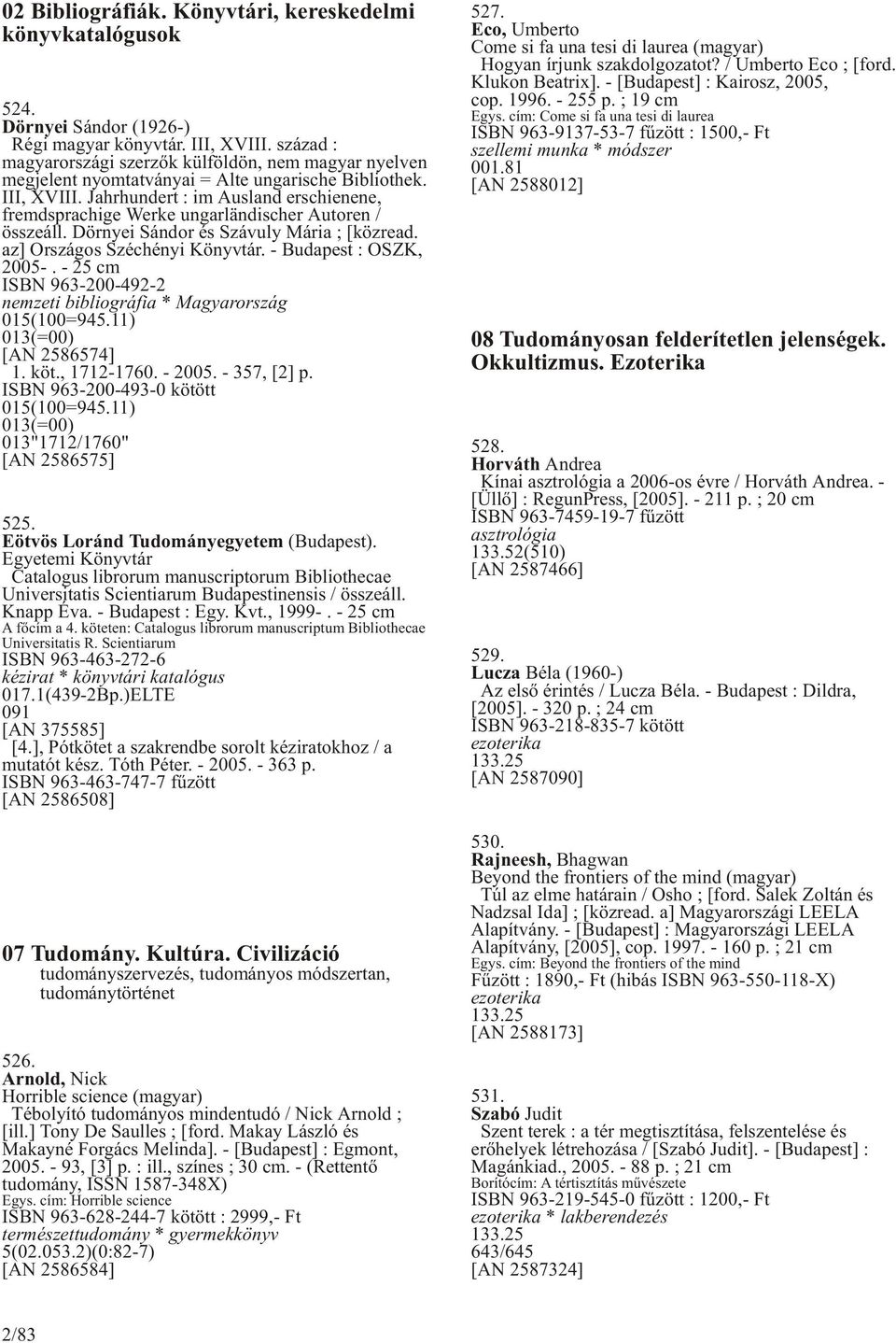 Jahrhundert : im Ausland erschienene, fremdsprachige Werke ungarländischer Autoren / összeáll. Dörnyei Sándor és Szávuly Mária ; [közread. az] Országos Széchényi Könyvtár. - Budapest : OSZK, 2005-.