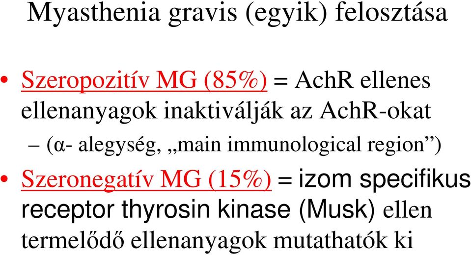 immunological region ) Szeronegatív MG (15%) = izom specifikus