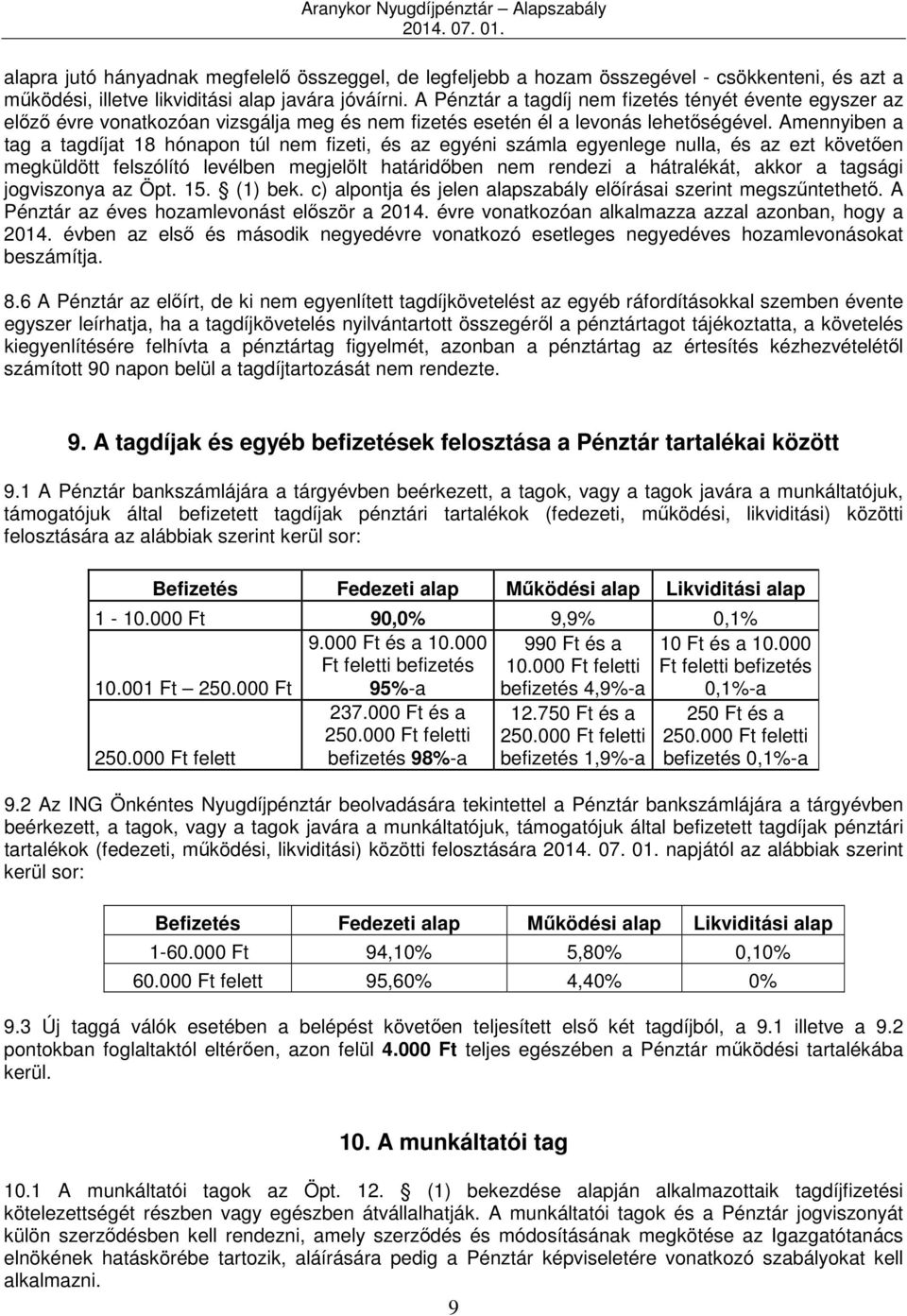 Amennyiben a tag a tagdíjat 18 hónapon túl nem fizeti, és az egyéni számla egyenlege nulla, és az ezt követően megküldött felszólító levélben megjelölt határidőben nem rendezi a hátralékát, akkor a