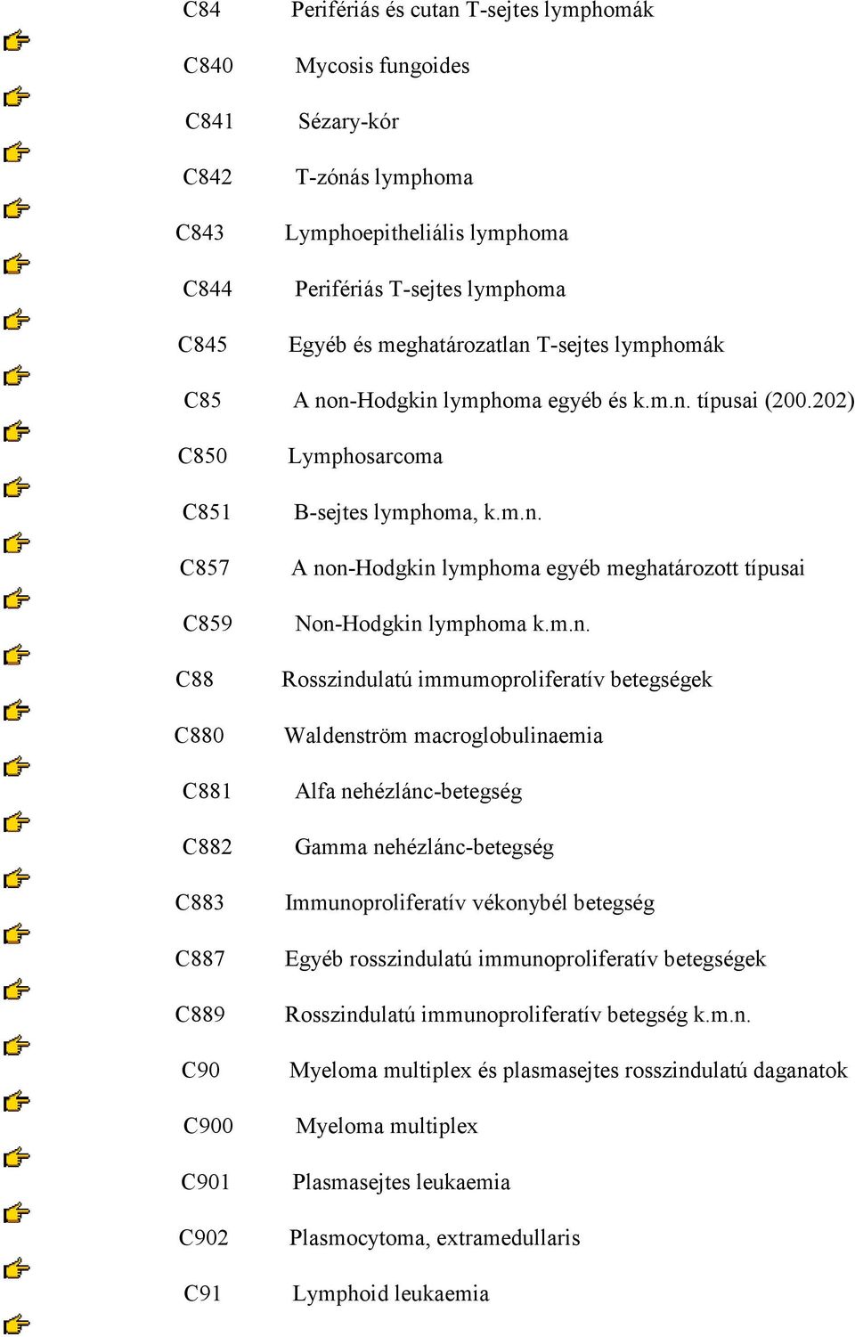 202) C850 C851 C857 C859 C88 C880 C881 C882 C883 C887 C889 C90 C900 C901 C902 C91 Lymphosarcoma B-sejtes lymphoma, k.m.n.