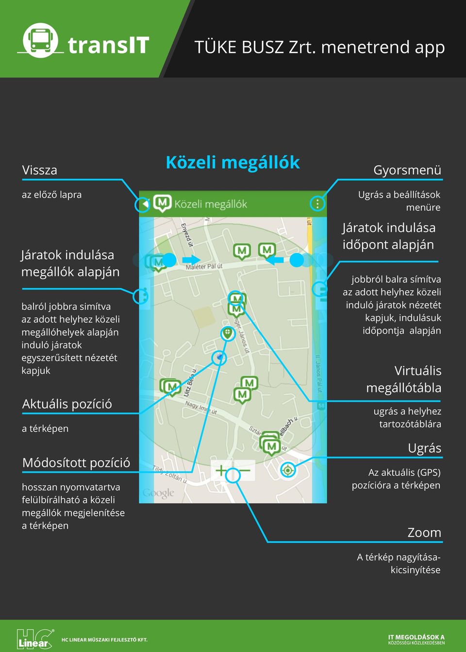 megállók Járatok indulása időpont alapján jobbról balra símítva az adott helyhez közeli induló járatok nézetét kapjuk, indulásuk időpontja