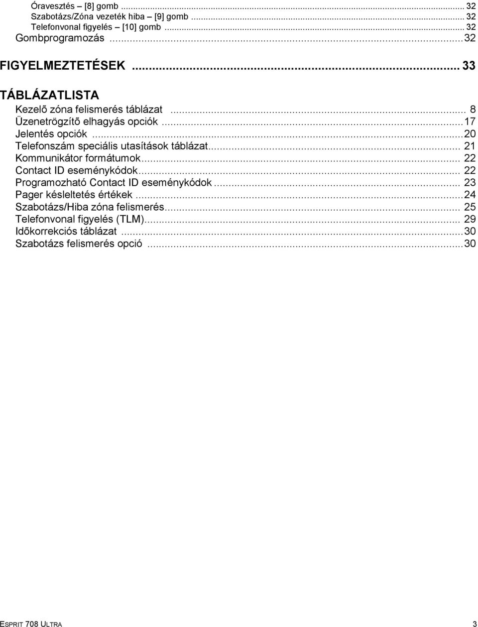 ..20 Telefonszám speciális utasítások táblázat... 21 Kommunikátor formátumok... 22 Contact ID eseménykódok.