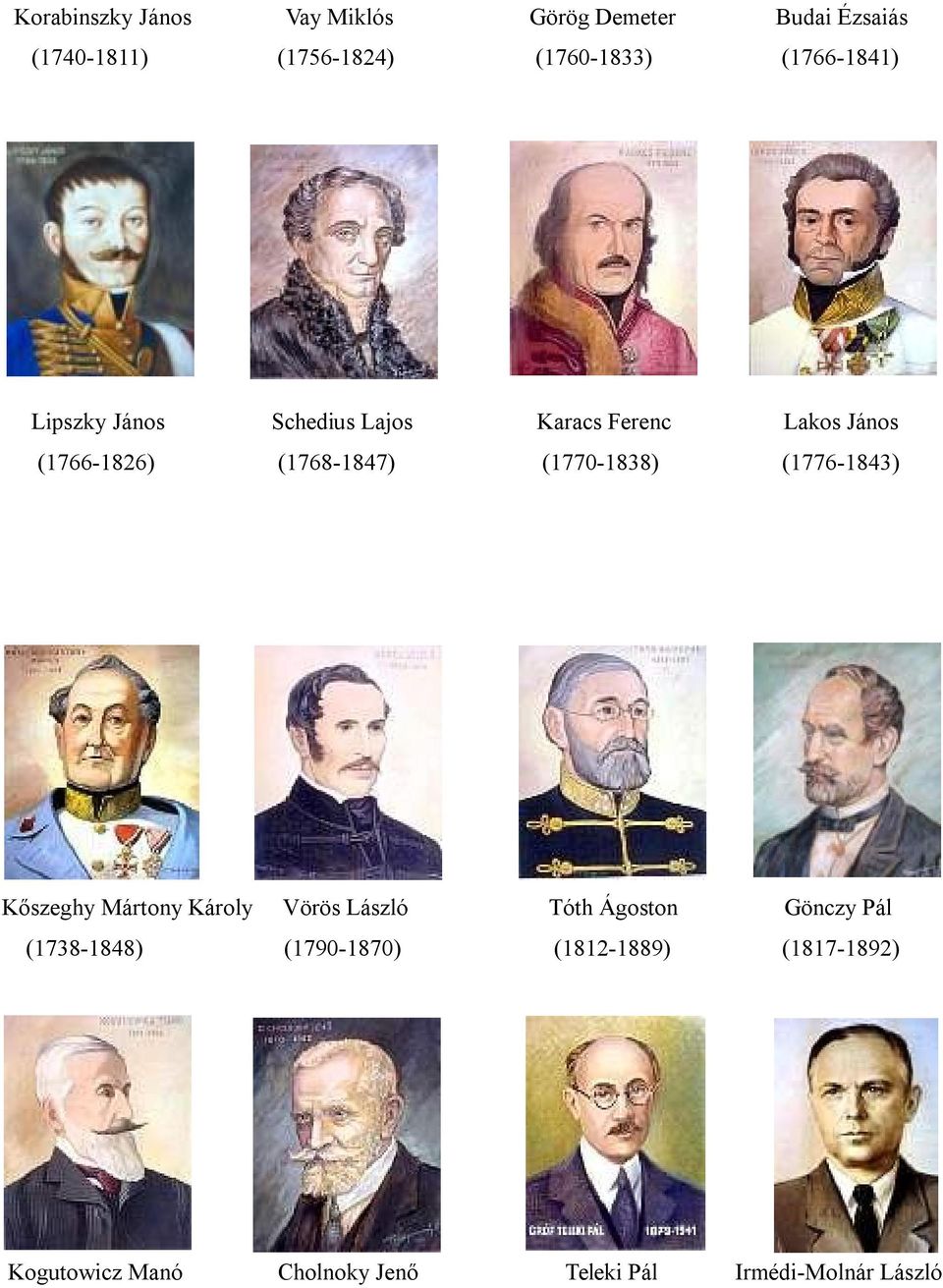 (1770-1838) (1776-1843) Kőszeghy Mártony Károly Vörös László Tóth Ágoston Gönczy Pál