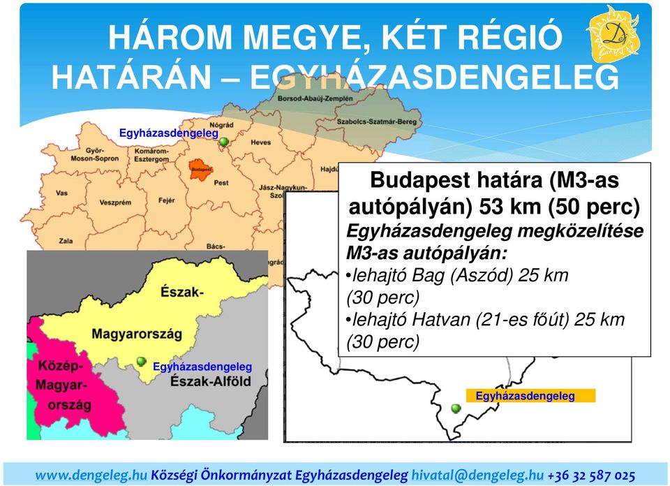 Egyházasdengeleg megközelítése M3-as autópályán: lehajtó Bag (Aszód)