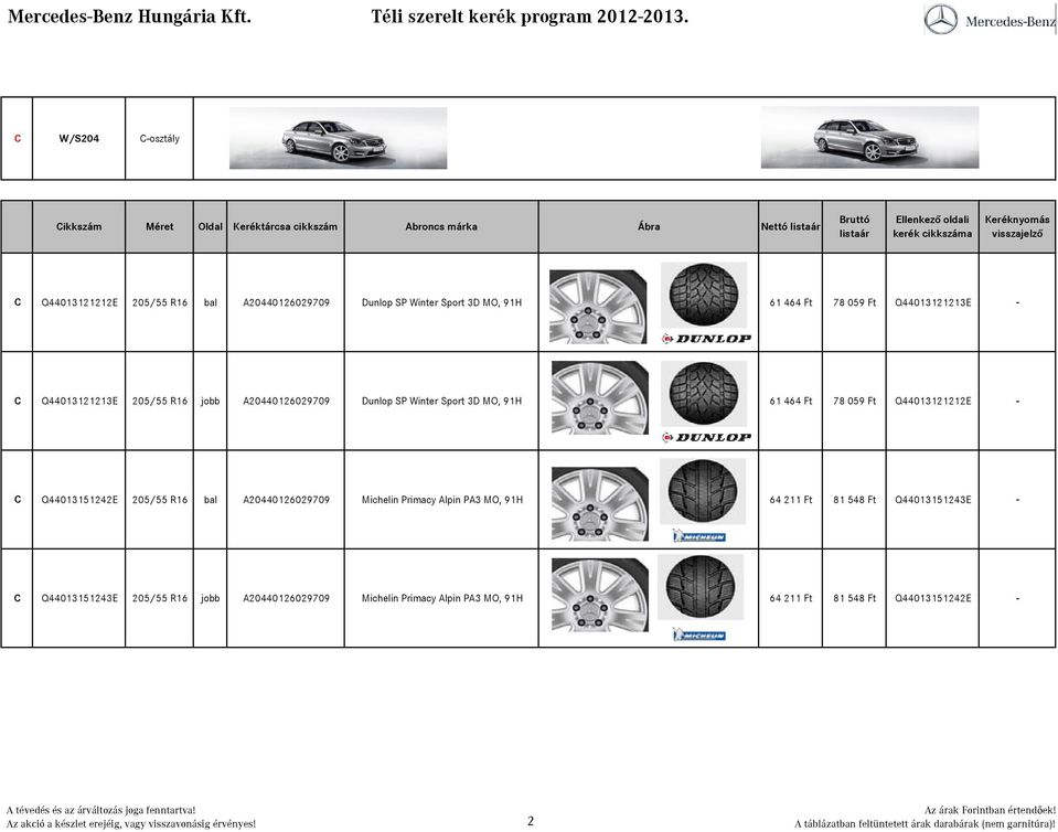 Ft Q44013121212E - C Q44013151242E 205/55 R16 bal A20440126029709 Michelin Primacy Alpin PA3 MO, 91H 64 211 Ft 81 548 Ft Q44013151243E - C Q44013151243E