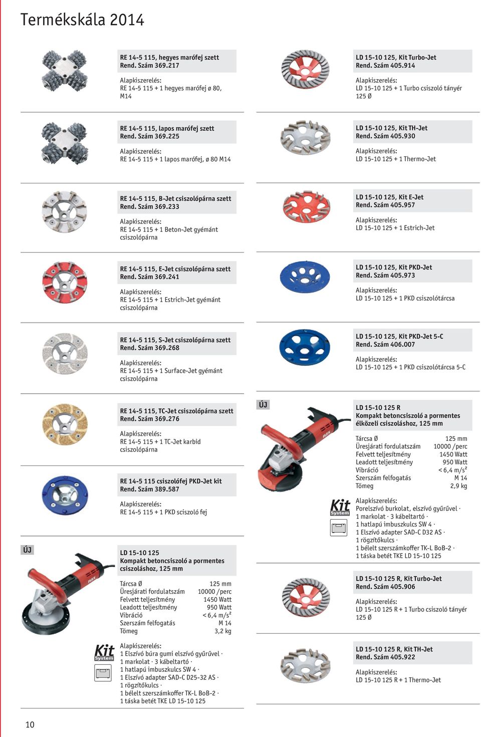930 LD 15-10 125 + 1 Thermo-Jet RE 14-5 115, B-Jet csiszolópárna szett Rend. 369.233 RE 14-5 115 + 1 Beton-Jet gyémánt csiszolópárna LD 15-10 125, Kit E-Jet Rend. 405.