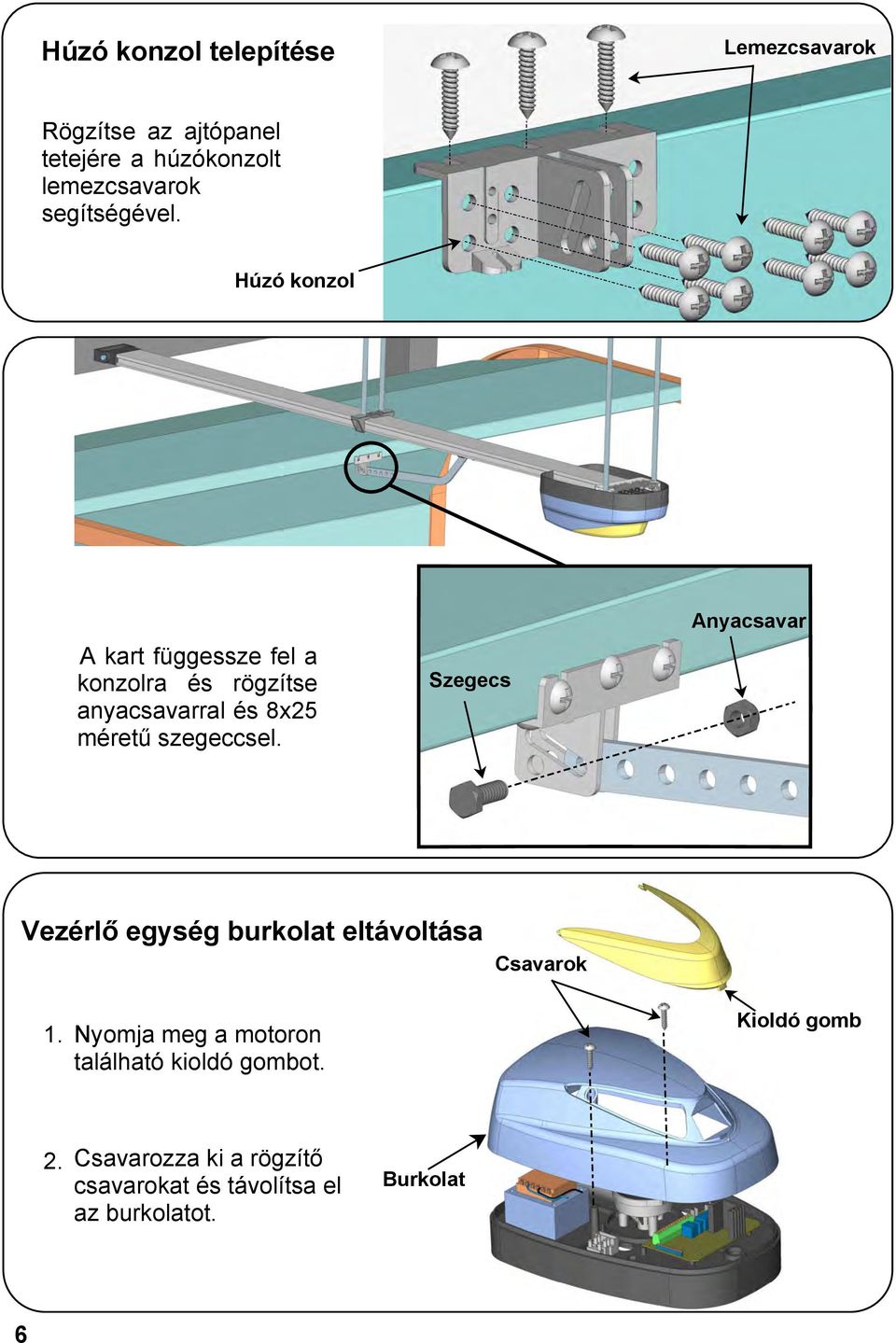 Húzó konzol A kart függessze fel a konzolra és rögzítse anyacsavarral és 8x25 méretű szegeccsel.