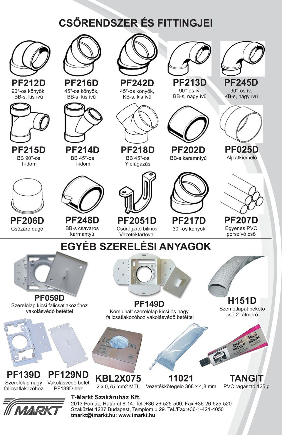 bilincs Vezetéktartóval PF217D 30 -os könyök EGYÉB SZERELÉSI ANYAGOK PF207D Egyenes PVC porszívó cső PF059D Szerelőlap kicsi hoz vakolásvédő betéttel PF149D Kombinált szerelőlap kicsi és nagy hoz