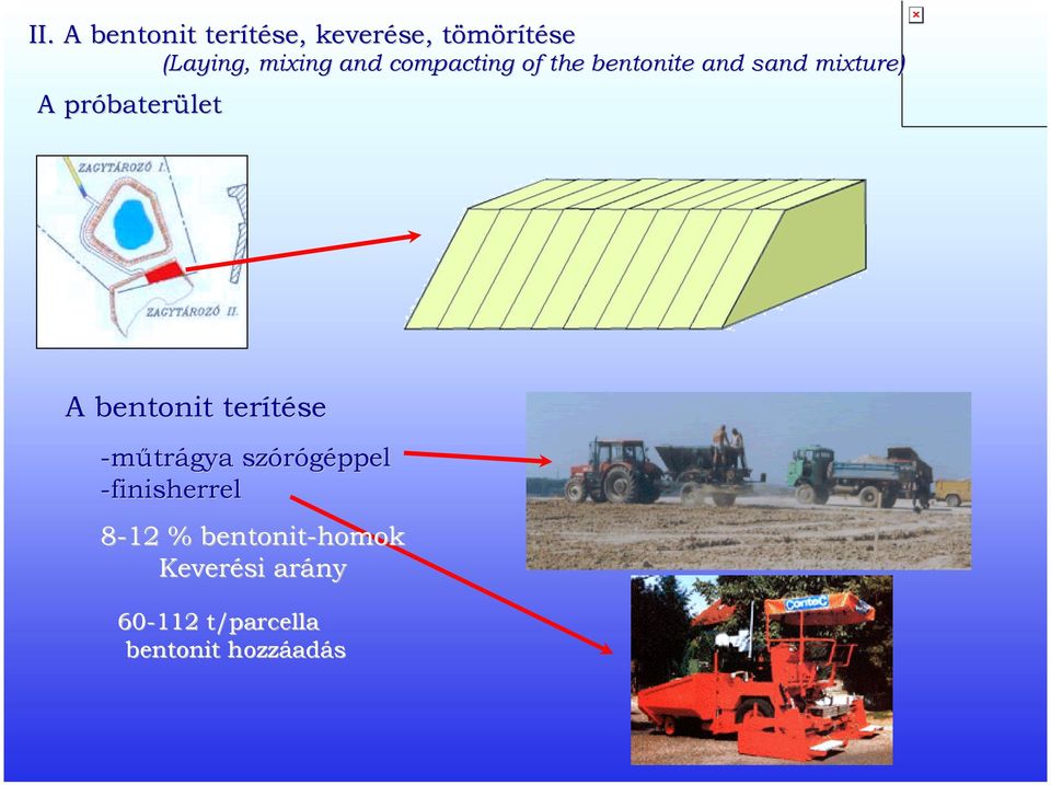 mixture) A bentonit terítése -műtrágya szórógéppel -finisherrel