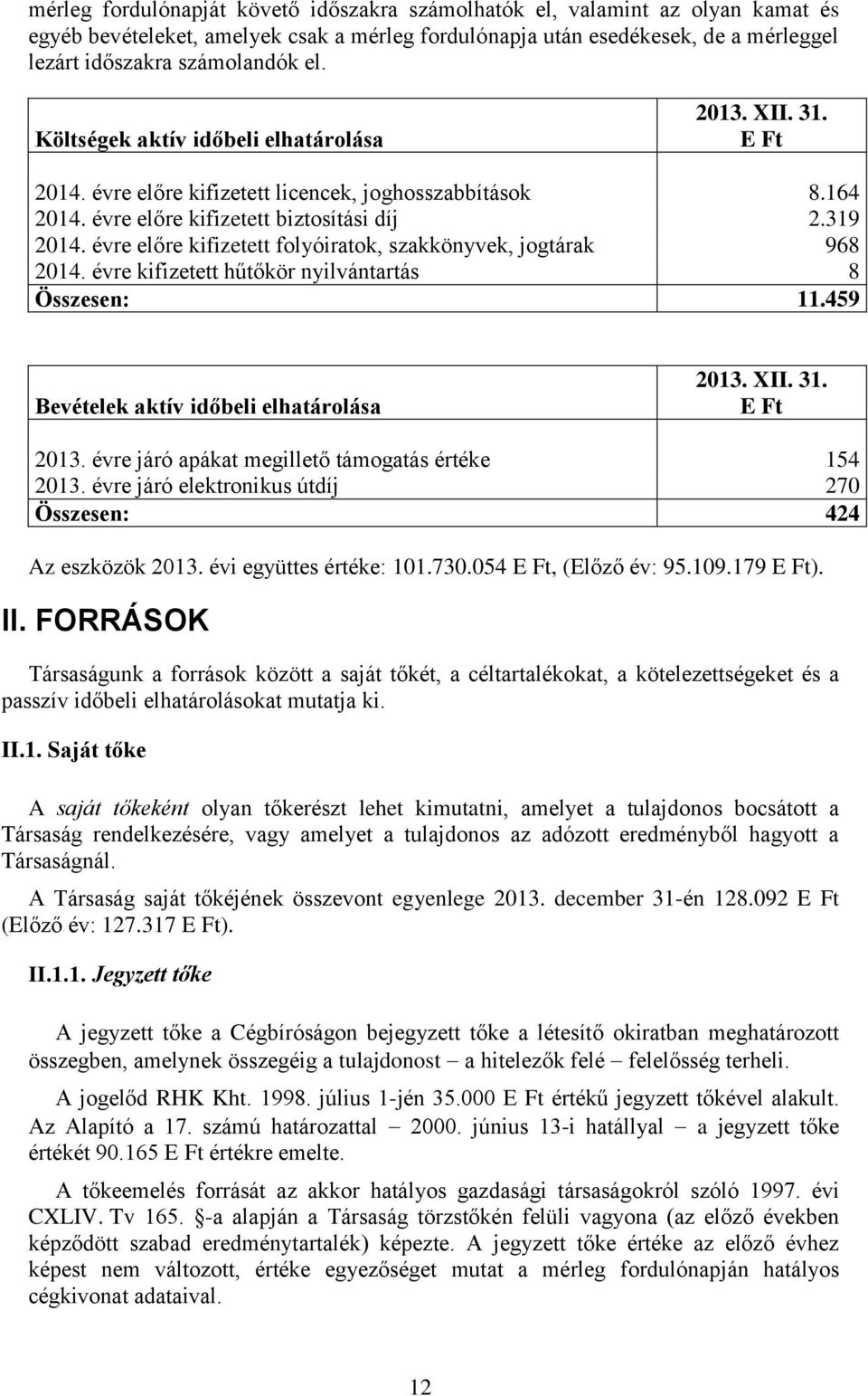 évre előre kifizetett folyóiratok, szakkönyvek, jogtárak 968 2014. évre kifizetett hűtőkör nyilvántartás 8 Összesen: 11.459 Bevételek aktív időbeli elhatárolása 2013.