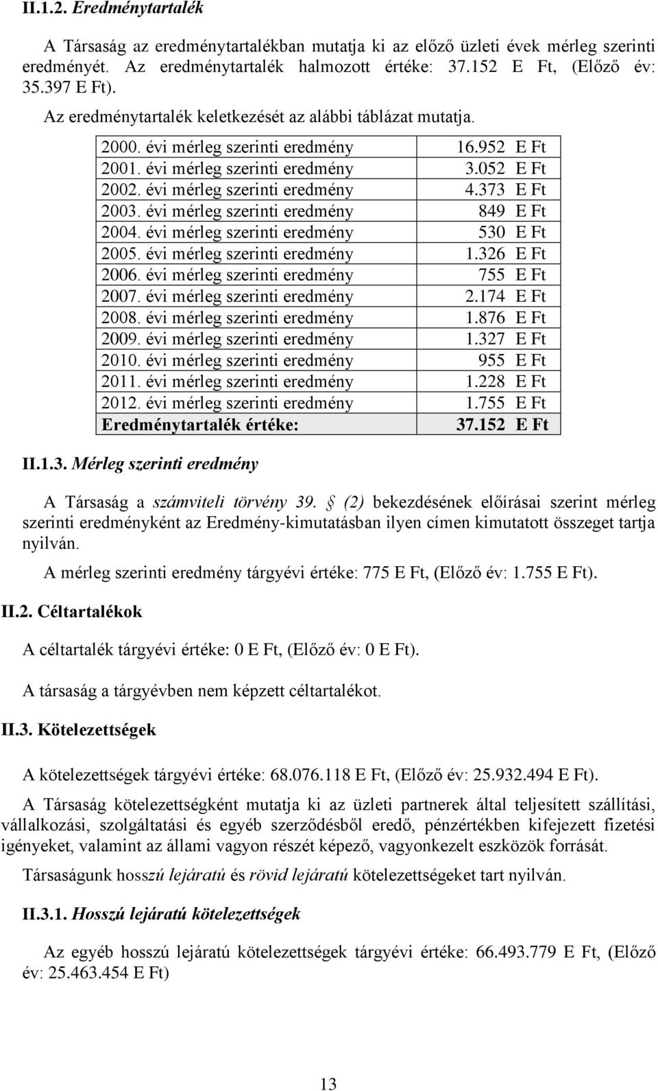 évi mérleg szerinti eredmény 849 2004. évi mérleg szerinti eredmény 530 2005. évi mérleg szerinti eredmény 1.326 2006. évi mérleg szerinti eredmény 755 2007. évi mérleg szerinti eredmény 2.174 2008.