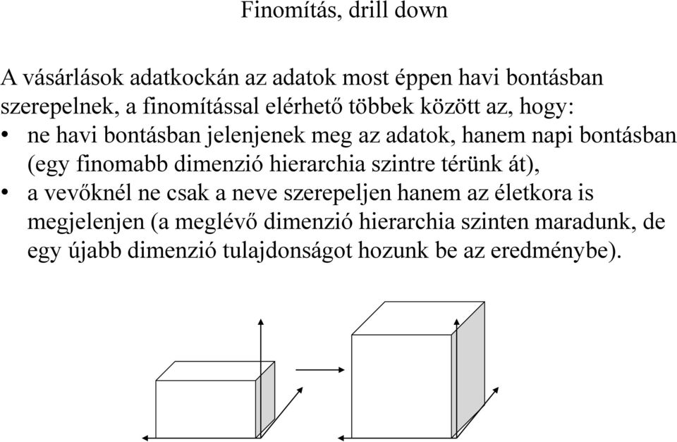 finomabb dimenzió hierarchia szintre térünk át), a vevőknél ne csak a neve szerepeljen hanem az életkora is