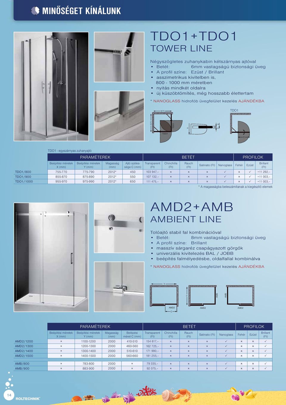 975-990 2012* 650 111 475, Brillant * A magasságba beleszámítanak a kiegészítő elemek AMBIENT LINE Tolóajtó stabil fal kombinációval * NANOGLASS kezelés AJÁNDÉKBA Y Y AMB AMB AMD2 C AMD2 AMD2 X (mm)