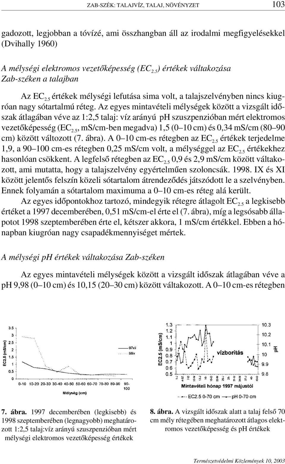 Az egyes mintavételi mélységek között a vizsgált időszak átlagában véve az 1:2,5 talaj: víz arányú ph szuszpenzióban mért elektromos vezetőképesség (EC 2.