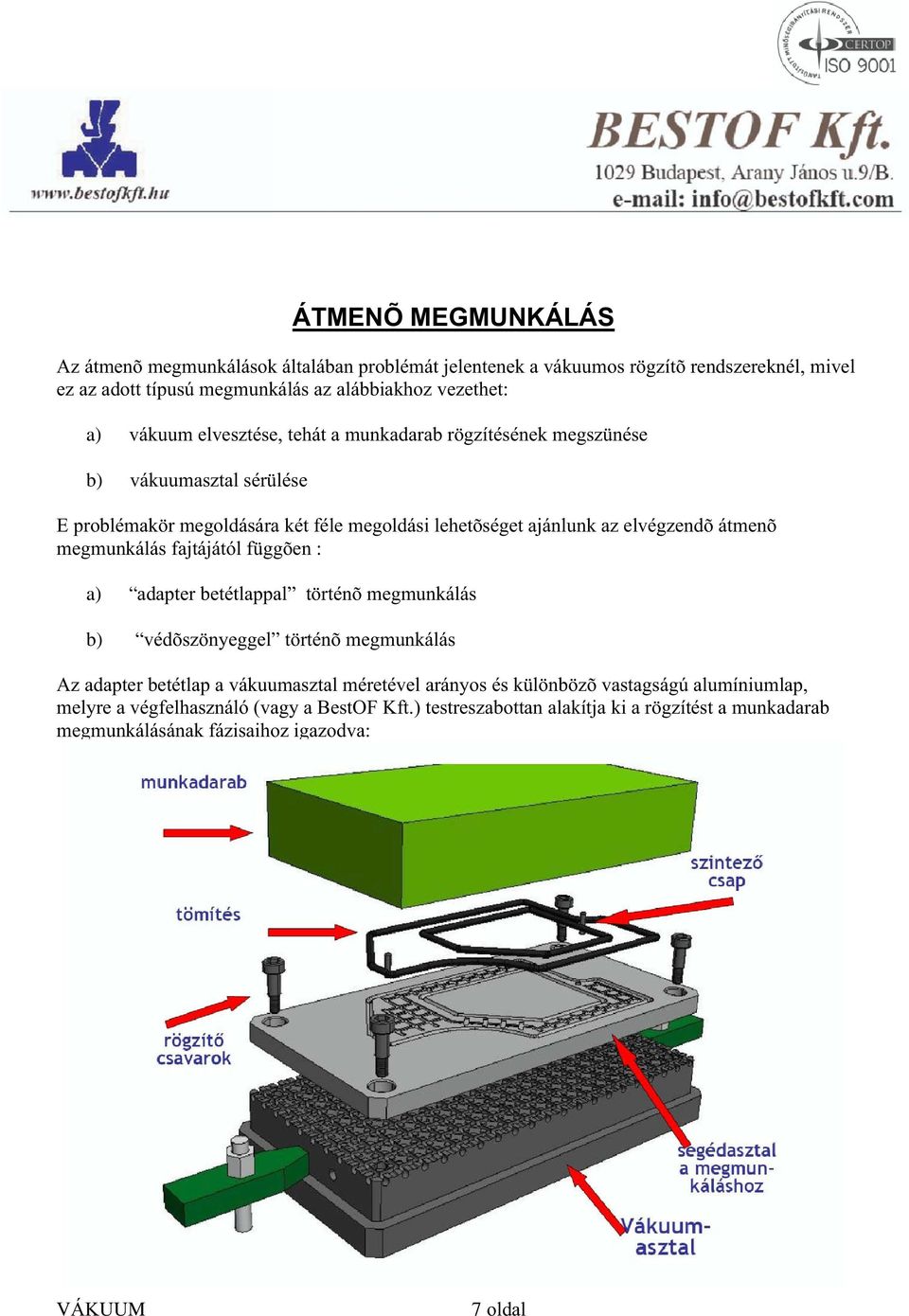 megmunkálás fajtájától függõen : a) adapter betétlappal történõ megmunkálás b) védõszönyeggel történõ megmunkálás Az adapter betétlap a vákuumasztal méretével arányos és