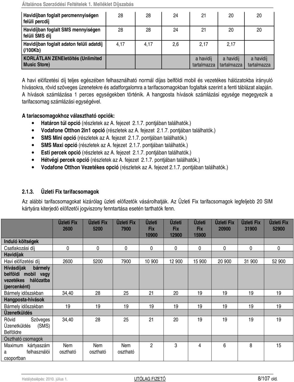 mobil és vezetékes hálózatokba irányuló hívásokra, rövid szöveges üzenetekre és adatforgalomra a tarifacsomagokban foglaltak szerint a fenti táblázat alapján.