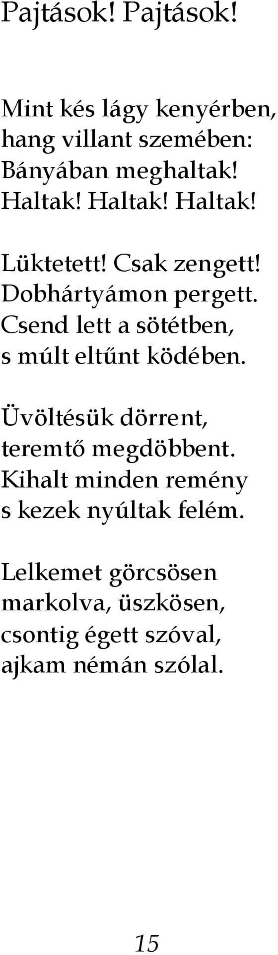 Csend lett a sötétben, s múlt eltűnt ködében. Üvöltésük dörrent, teremtő megdöbbent.