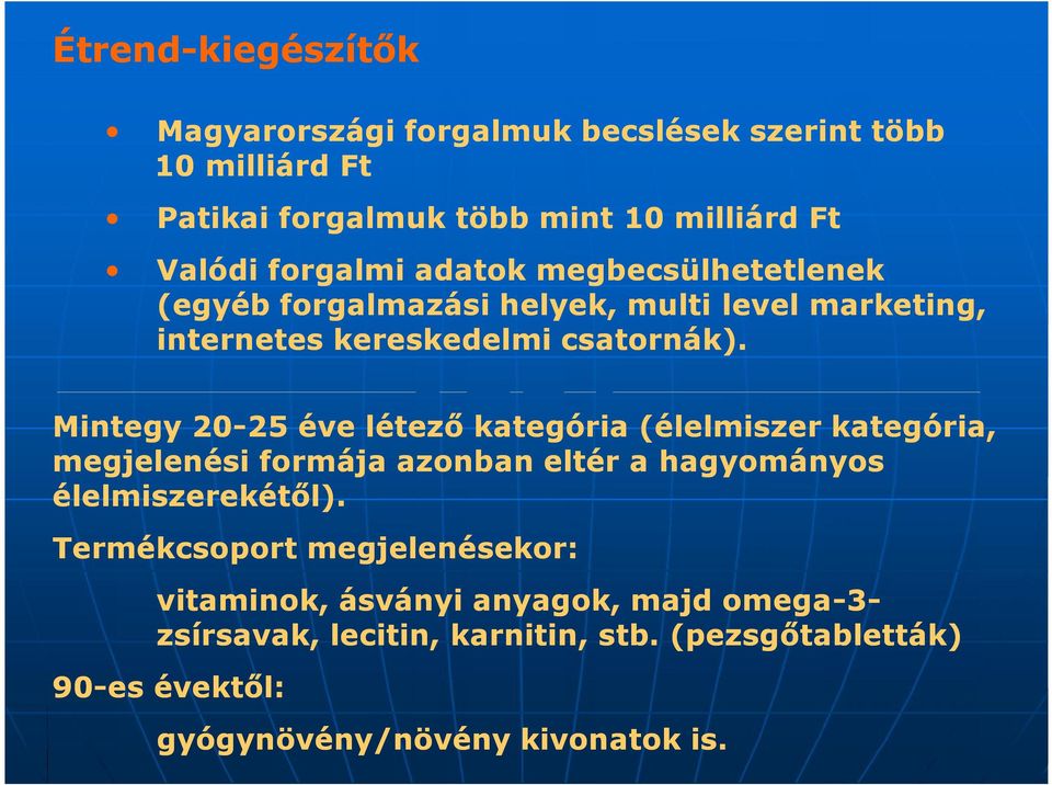 Mintegy 2020-25 éve létező kategória (élelmiszer kategória, megjelenési formája azonban eltér a hagyományos élelmiszerekétől).