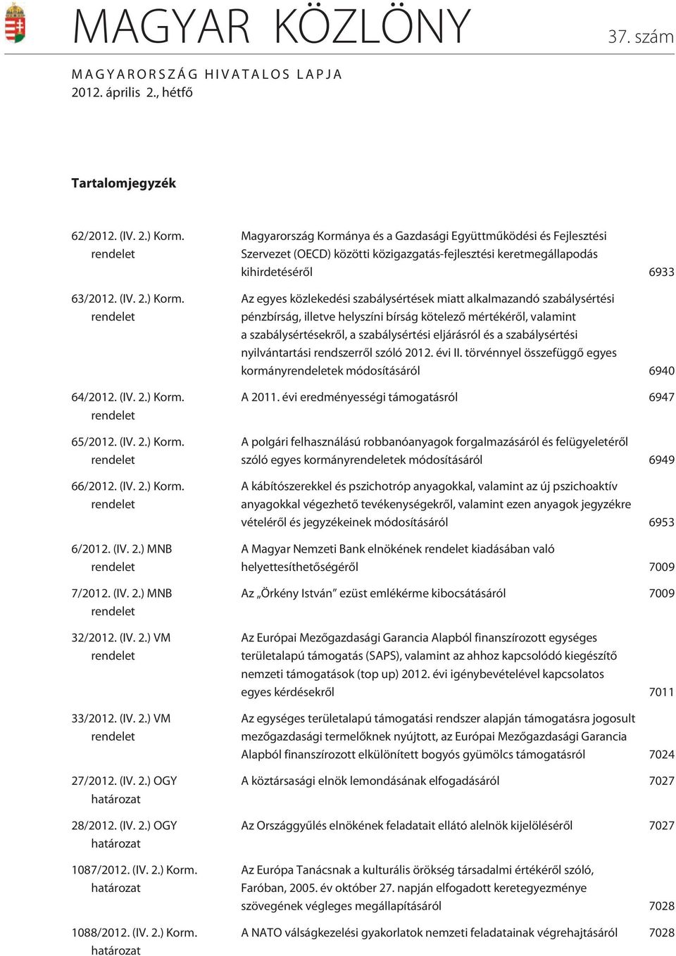 (IV. 2.) OGY határozat 1087/2012. (IV. 2.) Korm.