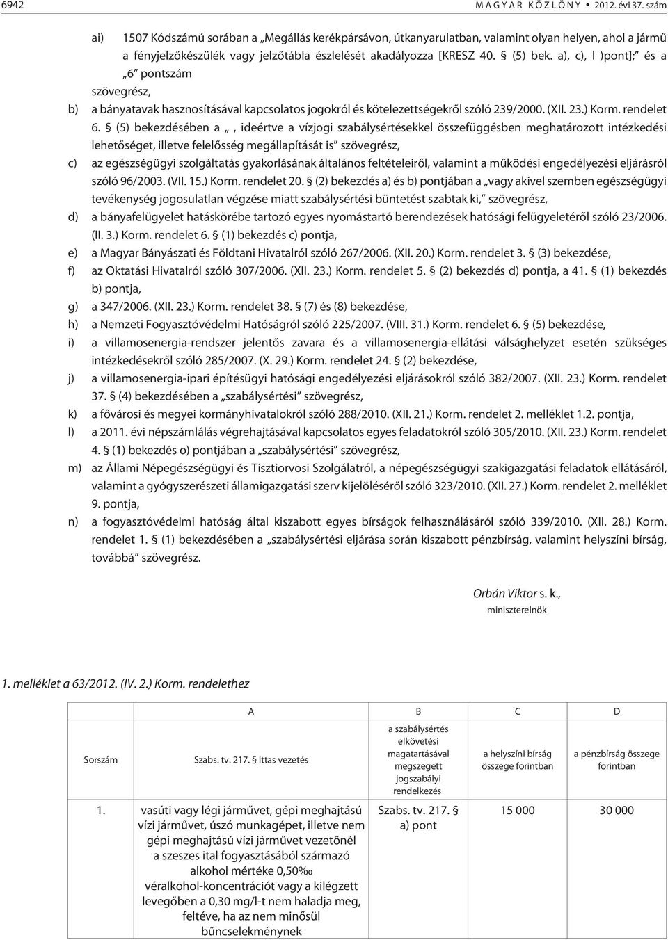 a), c), l )pont]; és a 6 pontszám szövegrész, b) a bányatavak hasznosításával kapcsolatos jogokról és kötelezettségekrõl szóló 239/2000. (XII. 23.) Korm. rendelet 6.