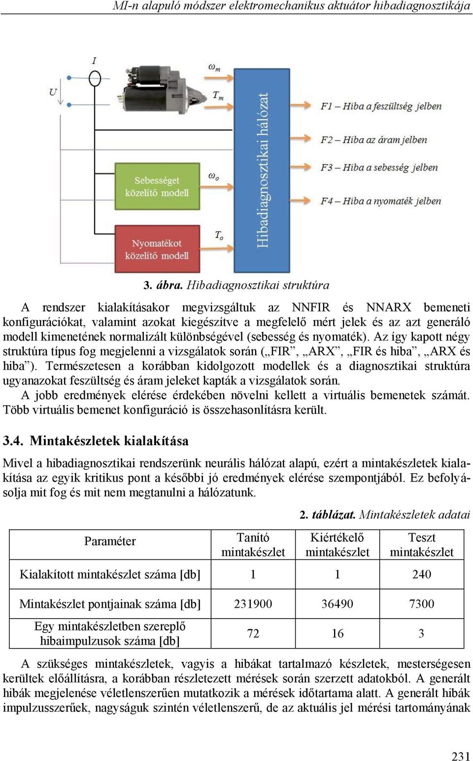 kimenetének normalizált különbségével (sebesség és nyomaték). Az így kapott négy struktúra típus fog megjelenni a vizsgálatok során ( FIR, ARX, FIR és hiba, ARX és hiba ).