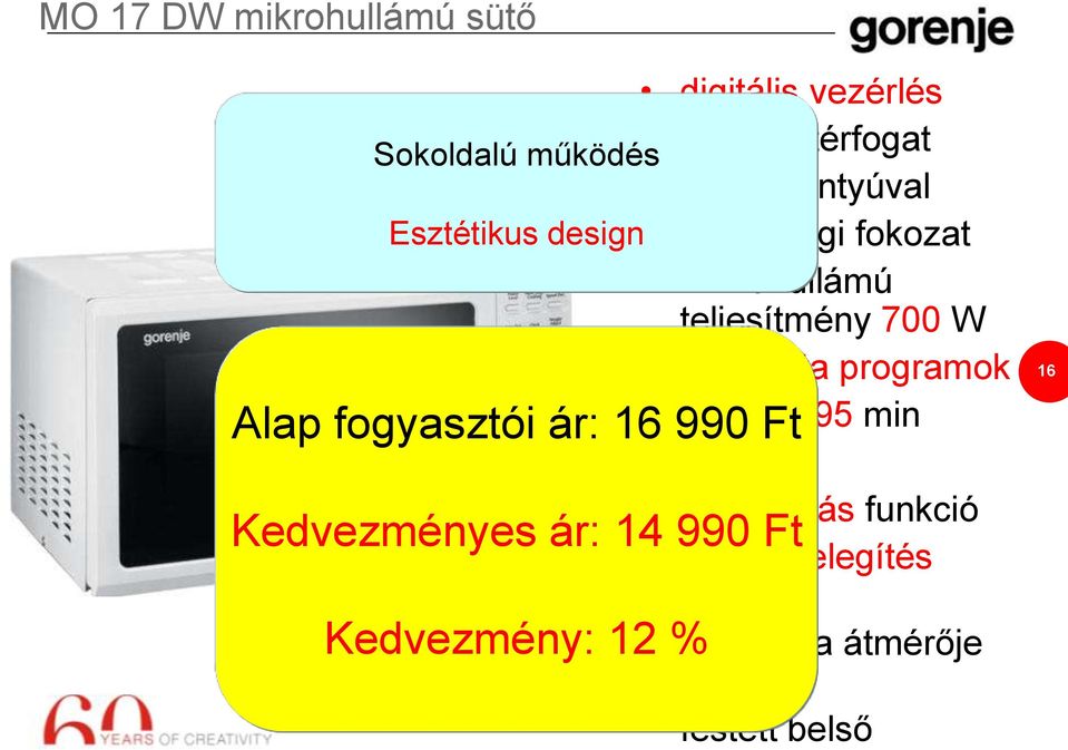 fogantyúval 5 erősségi fokozat mikrohullámú teljesítmény 700 W automata programok időzítés