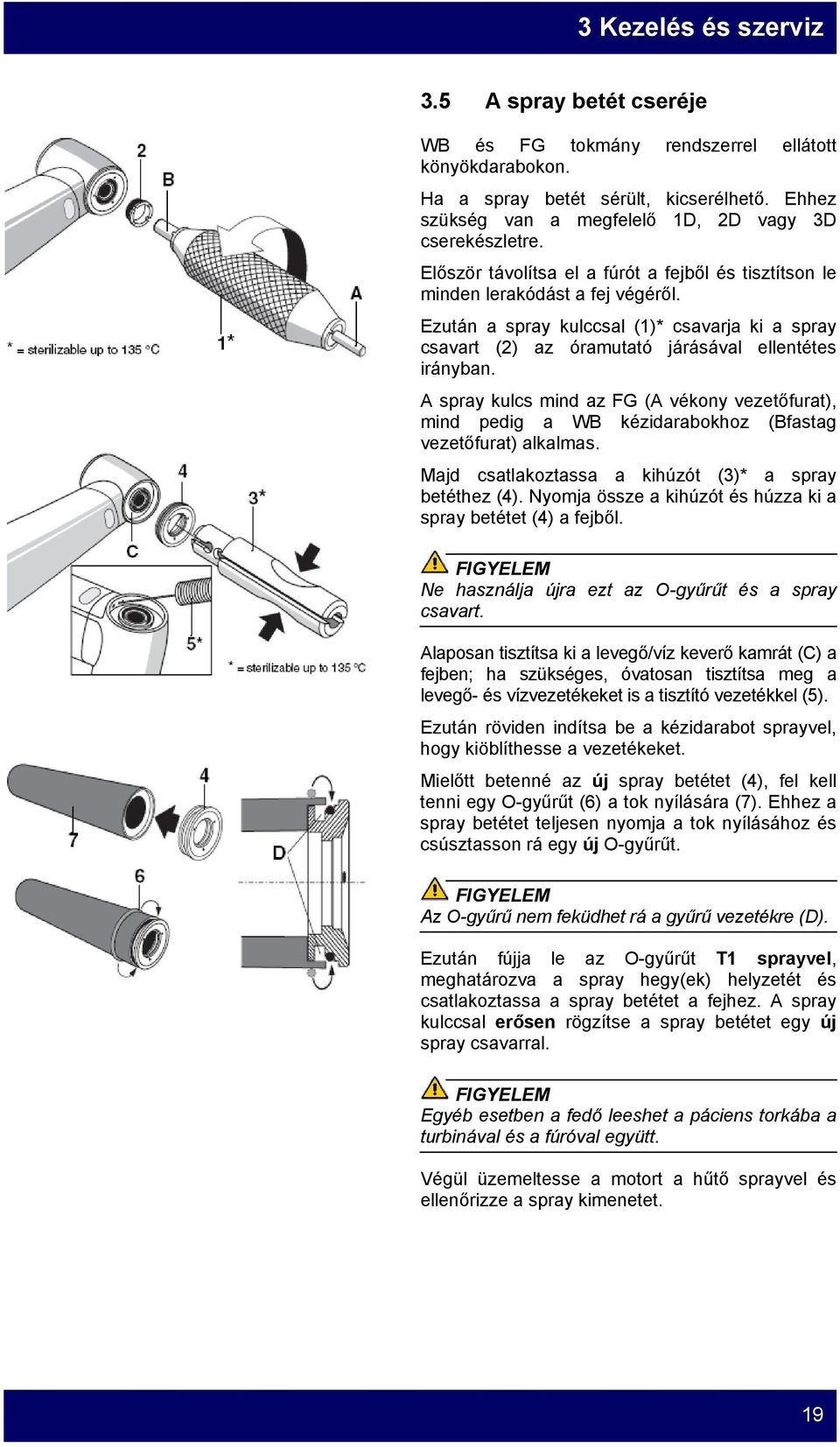 Ezután a spray kulccsal (1)* csavarja ki a spray csavart (2) az óramutató járásával ellentétes irányban.